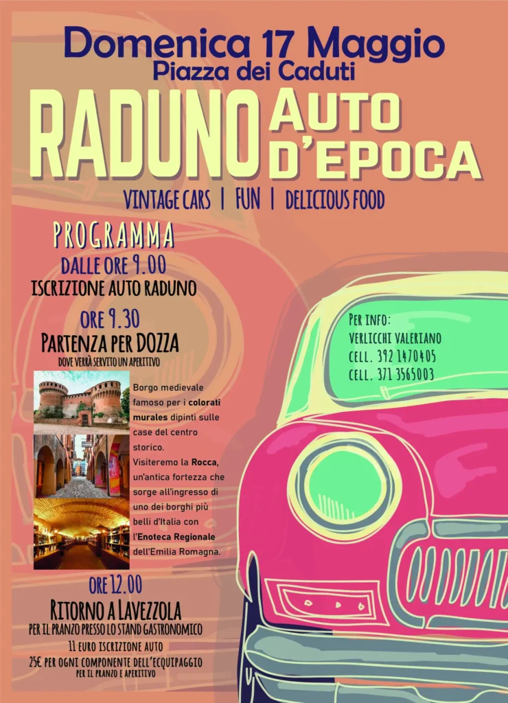 Locandina del Raduno Auto d’epoca della Sagra di Lavezzola