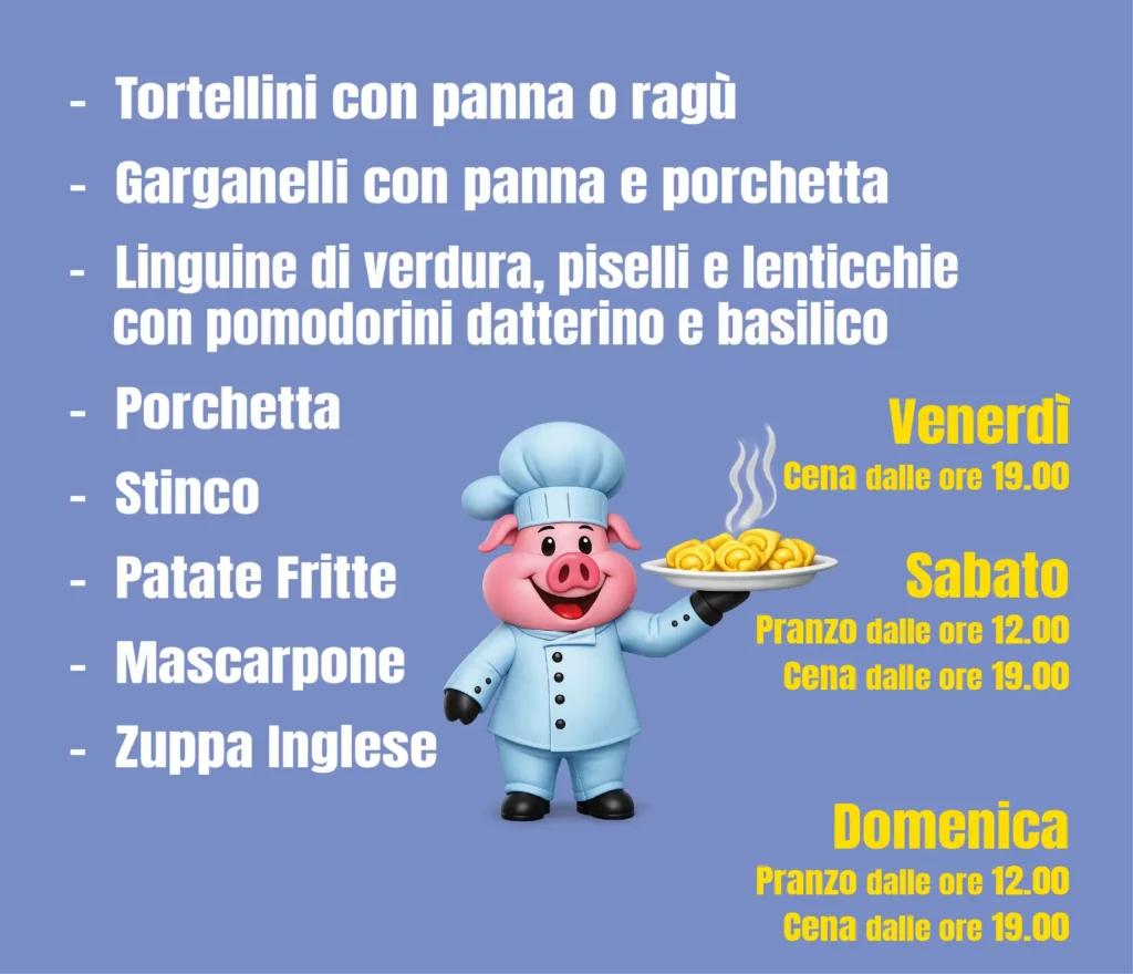 Menù e orari dello Stand Gastronomico della Sagra di Lavezzola