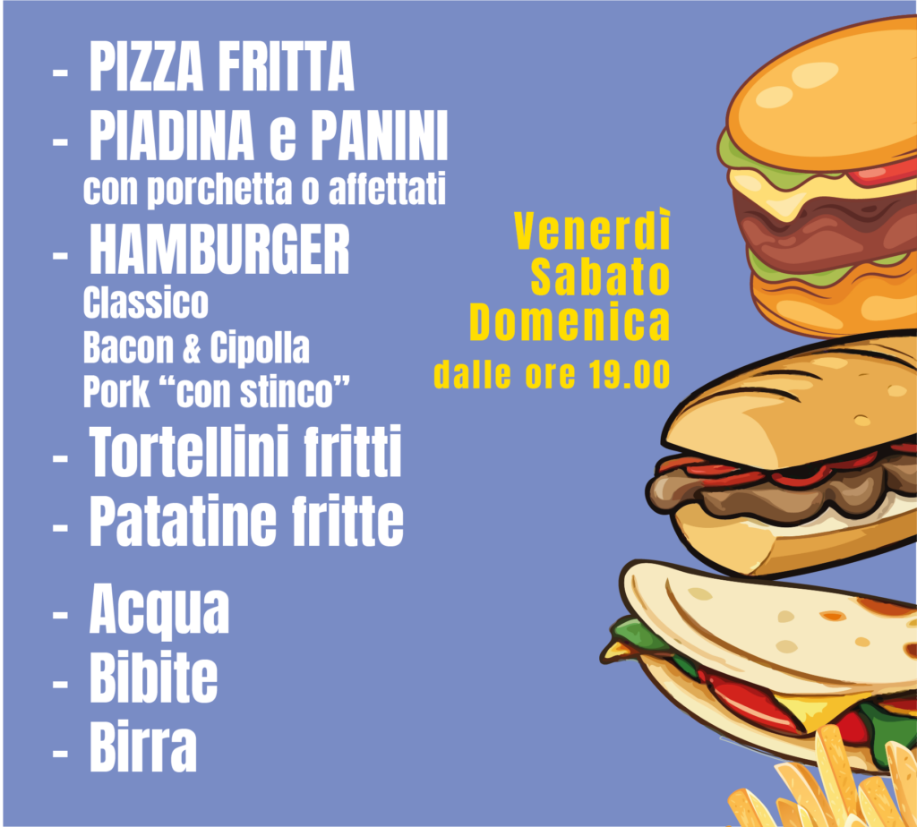 Menù e orari di PORK&CHIPS con pizza fritta, piadine, panini, hamburger, tortellini e patatine fritte